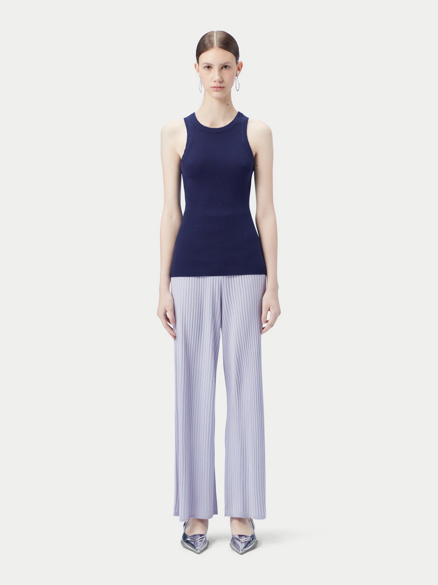 Geripptes Tank-Top aus Baumwoll-Seiden-Kaschmir-Mischung