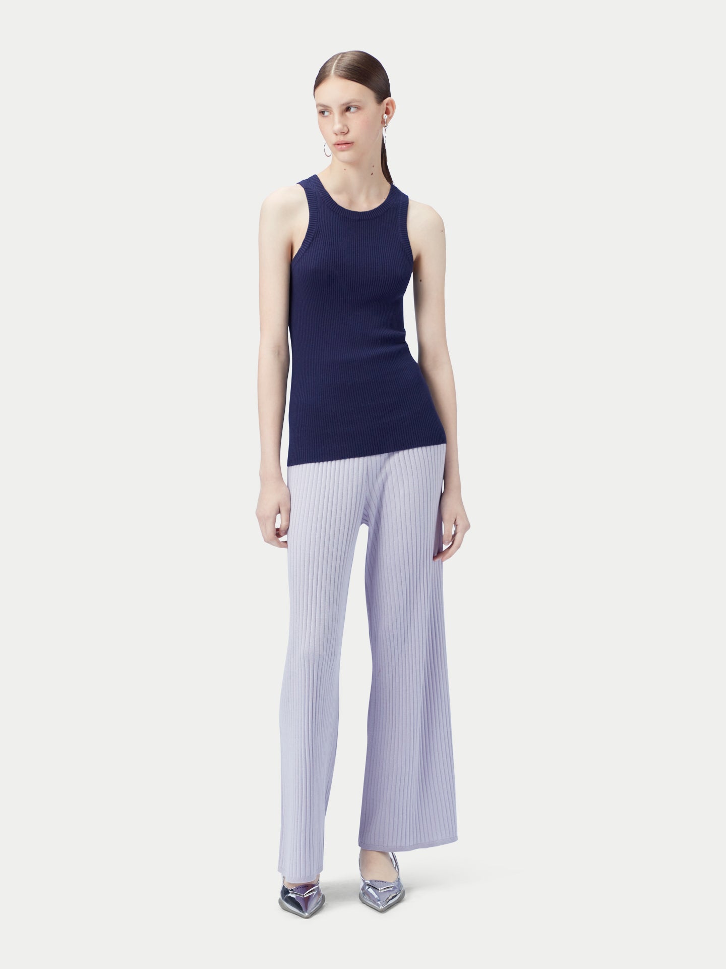 Geripptes Tank-Top aus Baumwoll-Seiden-Kaschmir-Mischung