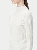 Hochgeschlossener Rippenpullover aus Baumwoll-Seiden-Kaschmir-Mischung