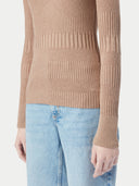Hochgeschlossener Rippenpullover aus Baumwoll-Seiden-Kaschmir-Mischung