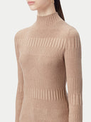 Hochgeschlossener Rippenpullover aus Baumwoll-Seiden-Kaschmir-Mischung