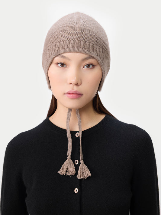 Ultimate Warmth Strick-Bindemütze Taupe - Gobi Cashmere