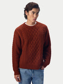 Kaschmirpullover mit Aran-Zopfmuster, Rundhals