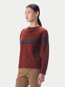 Kaschmirpullover mit nordischem Jacquardmuster und Rundhalsausschnitt
