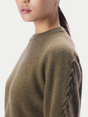 Kaschmirpullover mit Zopf-Raglanärmeln und Rundhalsausschnitt