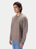 Kaschmirpullover mit Aran-Zopfmuster, Rundhals
