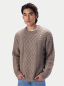 Kaschmirpullover mit Aran-Zopfmuster, Rundhals
