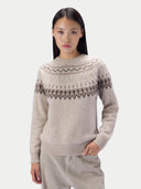 Kaschmirpullover mit nordischem Jacquardmuster und Rundhalsausschnitt