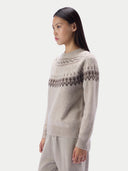 Kaschmirpullover mit nordischem Jacquardmuster und Rundhalsausschnitt