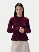 Kaschmirpullover mit ausgestelltem Saum und Rundhalsausschnitt