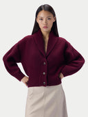 Kurze Kaschmir-Strickjacke mit Schalkragen