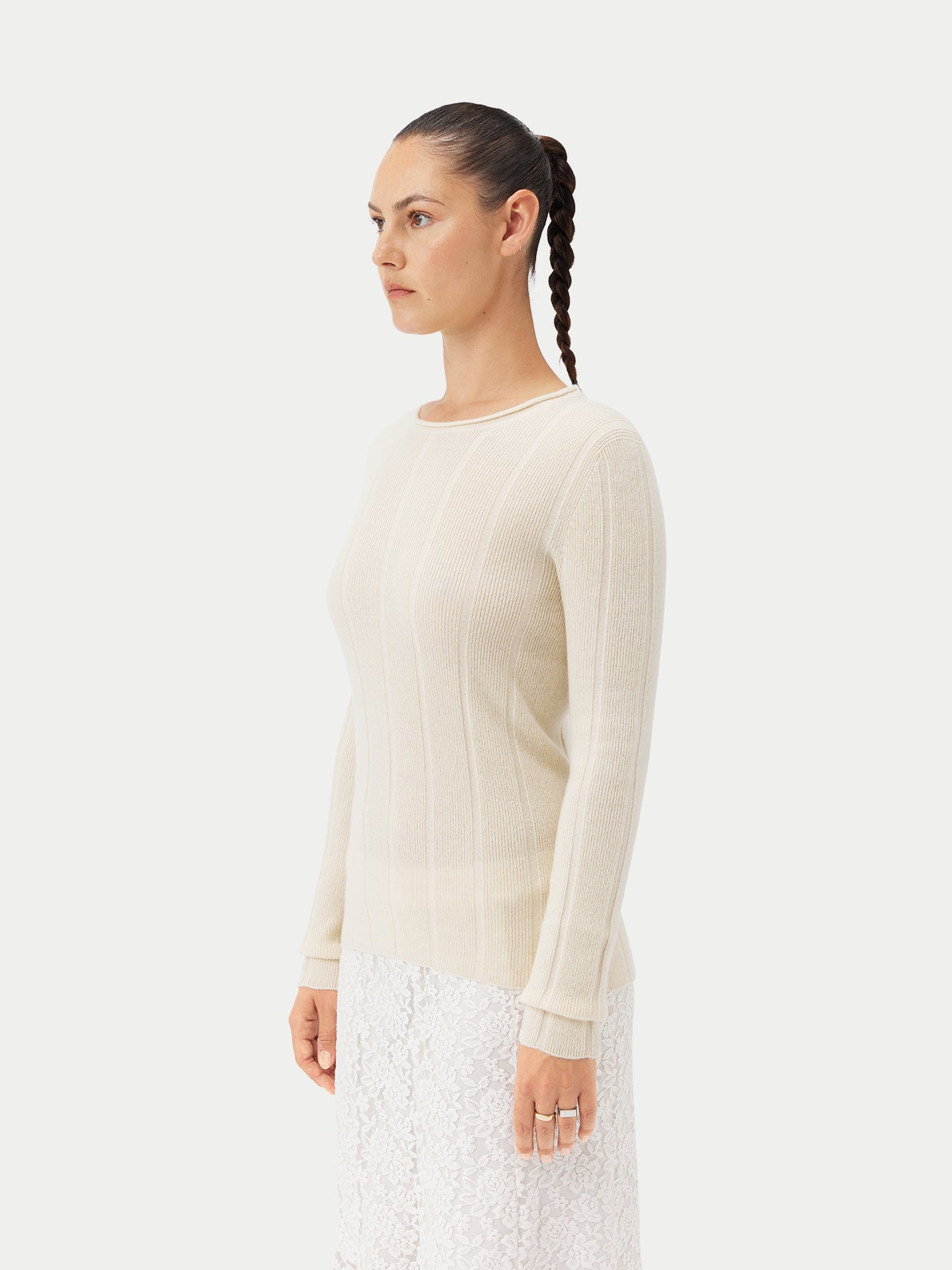 Kaschmir Pullover mit C-Ausschnitt