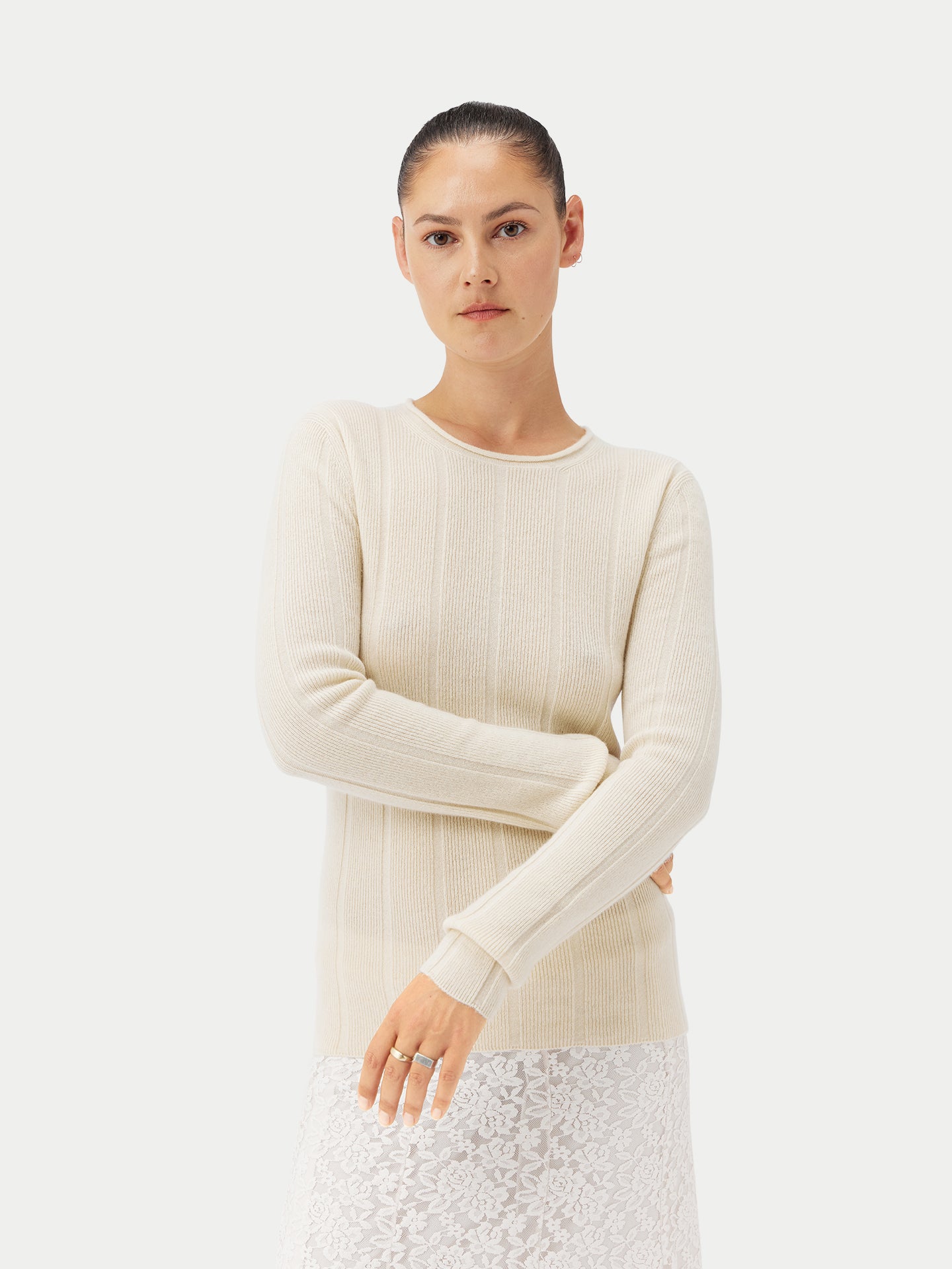 Kaschmir Pullover mit C-Ausschnitt