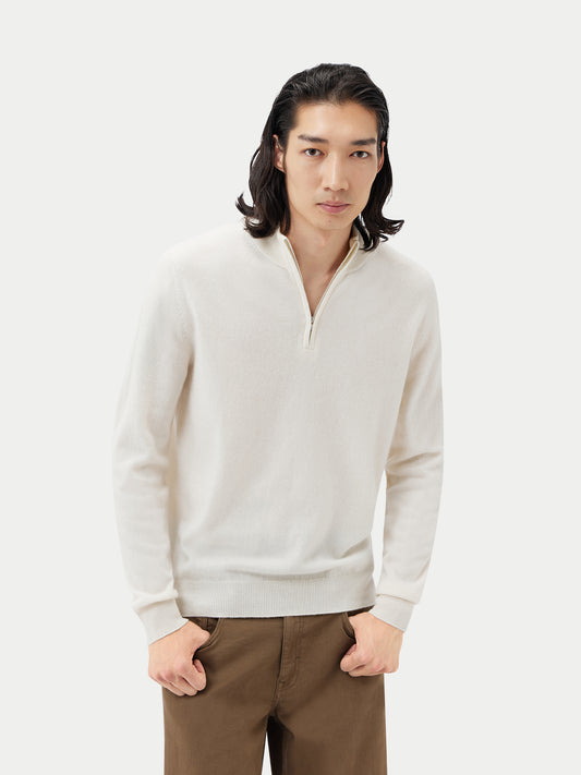 Herren Kaschmir Pullover Mit Halbreißverschluss Marshmallow - Gobi Cashmere