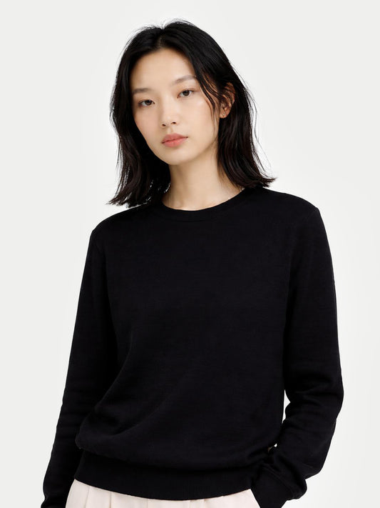 Damen Kashmir R-Ausschnitt Pullover Schwarz | GOBI Cashmere