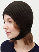 Kaschmir-Bonnet mit Rippstrick und Ohrenklappen