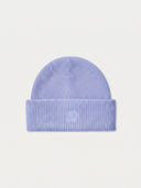 Gerippte nahtlose Kaschmir-Mütze in Classic Blue, flach liegend von vorne
