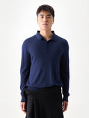 Herren Klassisches Polo-Shirt mit langen Ärmeln Mood Indigo - Gobi Cashmere