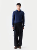 Herren Klassisches Polo-Shirt mit langen Ärmeln Mood Indigo - Gobi Cashmere