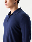 Herren Klassisches Polo-Shirt mit langen Ärmeln Mood Indigo - Gobi Cashmere