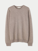 Naturfarbe Basic Kaschmirpullover mit R-Ausschnitt Taupe - Gobi Cashmere