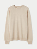 Herren Kaschmir Pullover in Beige mit Rundhalsausschnitt, flach liegend von vorne