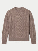 Kaschmirpullover mit Aran-Zopfmuster, Rundhals