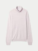 Herren Kaschmir Rollkragenpullover in Lavender Fog, Vorderansicht als Flatlay mit Rippbündchen