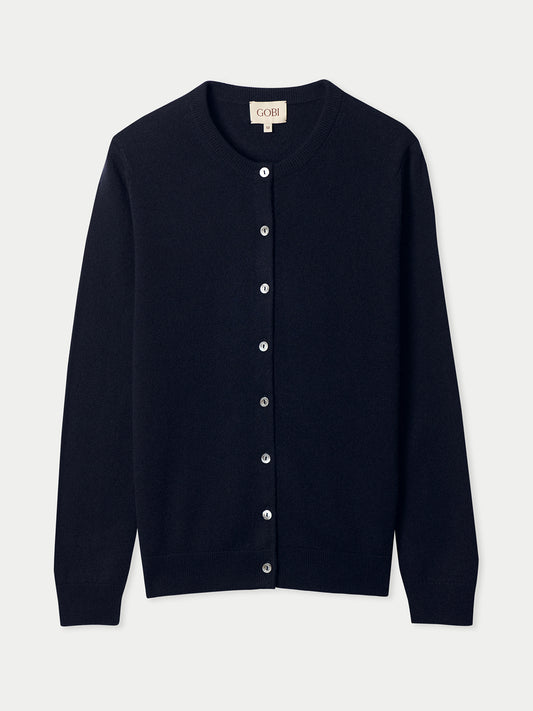 Kaschmir Strickjacke mit R-Ausschnitt und Knöpfen