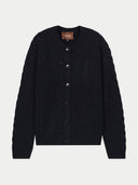 Kaschmir-Strickjacke mit Zopfmuster und Rundhalsausschnitt