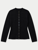 Kaschmir-Strickjacke mit Stehkragen und Knopfleiste