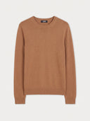 Kaschmir-Set aus Pullover und Mütze in Braun, Pullover flach liegend