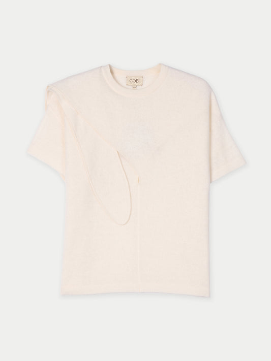 Kaschmir-T-Shirt mit Schleifendetail Weiß - Gobi Cashmere