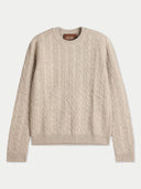 Damen Kaschmir Pullover in natural beige mit Zopfmuster und Rundhalsausschnitt, flach liegend von vorn