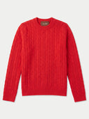 Damen Kaschmir Zopfmuster Pullover in Hibiscus mit Rundhalsausschnitt und gerippten Abschlüssen, flach liegend von vorne