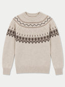 Kaschmirpullover mit nordischem Jacquardmuster und Rundhalsausschnitt