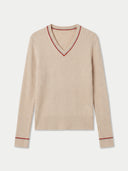 Kaschmir-Seiden-Cricket-Pullover mit V-Ausschnitt