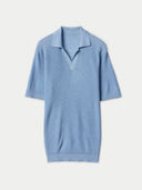 Poloshirt mit offenem Kragen aus Kaschmir-Seide Celestial Blue - Gobi Cashmere
