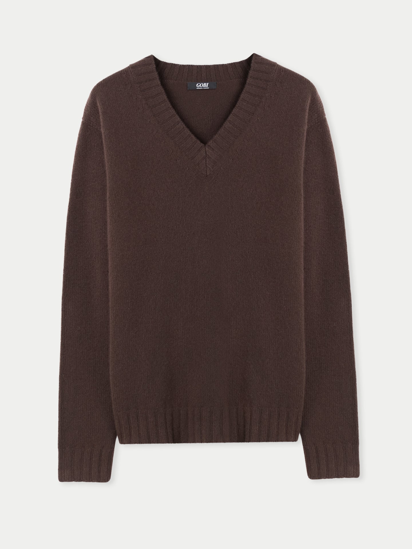 Kaschmir-Rippstrick-Pullover mit V-Ausschnitt