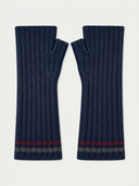 Fingerlose Kaschmirhandschuhe in Navy, Rippstrick mit Kontraststreifen am verlängerten Bündchen, flach liegend von vorn