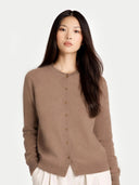 Damen R-Ausschnitt Strickjacke Knöpfen Taupe | GOBI Cashmere