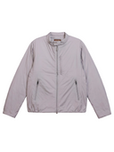 Herren Kaschmir Bikerjacke in Steel Gray, Vorderansicht mit Stehkragen und Zwei-Wege-Reißverschluss, flach liegend
