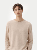 Naturfarbe Basic Kaschmirpullover mit R-Ausschnitt