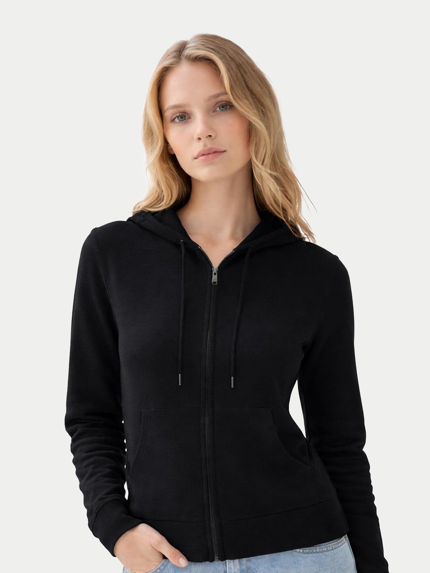 Damen Zip-Hoodie mit Smiley-Tasche