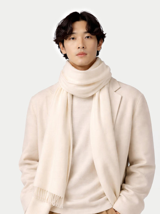 Naturfarbe Fransenschal mit Stickerei