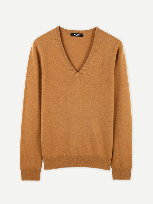 Basic V-Ausschnitt Kaschmirpullover