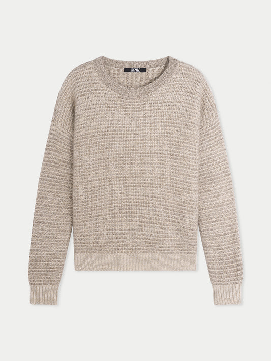 Tweedmuster Kaschmirpullover mit Rundhalsausschnitt