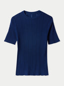Ajourstrick-Top aus Kaschmir-Seide in Navy | GOBI DE