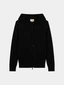 Damen Zip-Hoodie mit Smiley-Tasche Schwarz - Gobi Cashmere