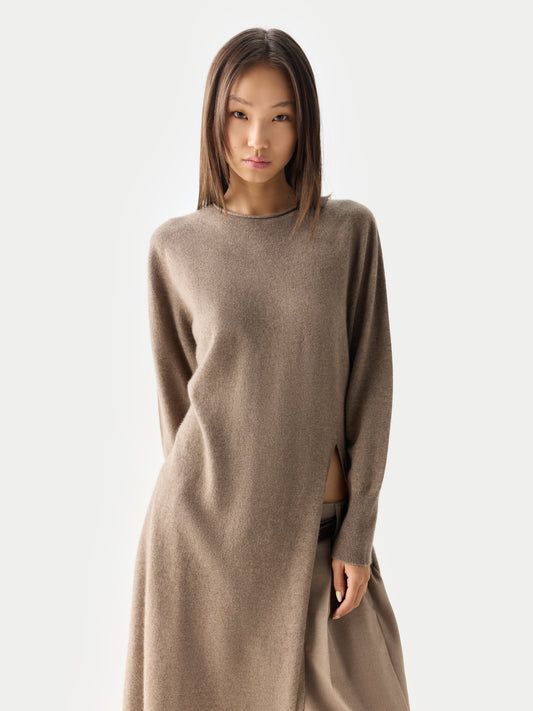 Kaschmir-Maxikleid Mit Seitenschlitz Taupe - Gobi Cashmere